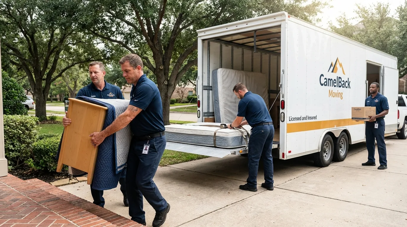 Crew loading residential truck for cross-state move from Columbiana, AL